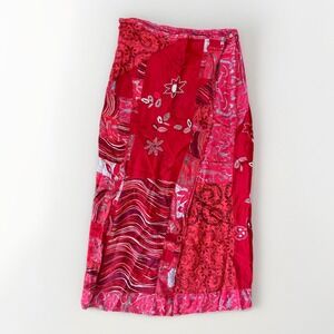 Vintage 90s Y2K Chicos Maxi Patchwork Red Wrap Fairy Grunge Skirt S Low Rise